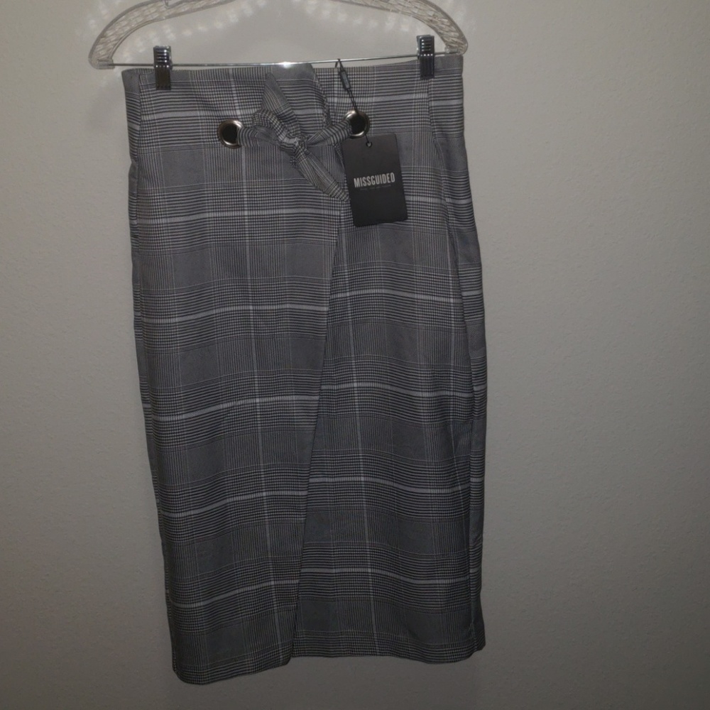 Misguided Grey Tie Waist Midi Skirt